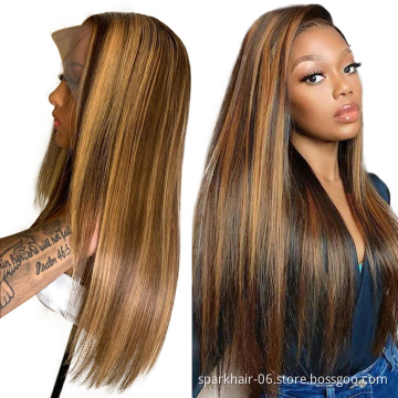 Highlight Wig Vendor Wholesale 1B Blonde /#30 Ombre Hair Wig With Dark Roots Mink Peruvian Virgin Human Hair HD Lace Front Wig